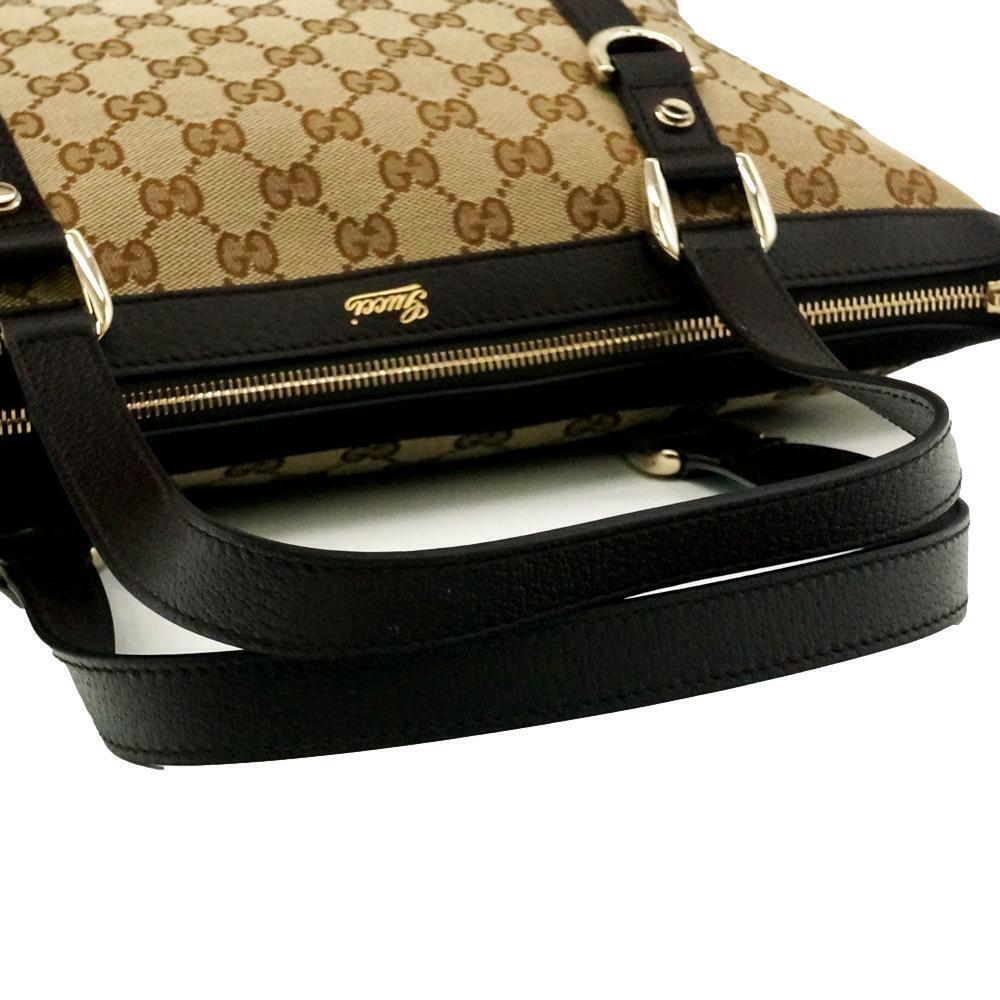 Gucci GG Canvas Leather Tote Bag Brown - Picture 6 of 7